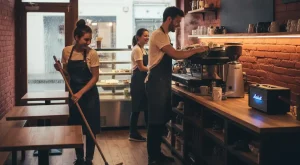 Strategic SOPs - staff cleaning cafe at end of shift